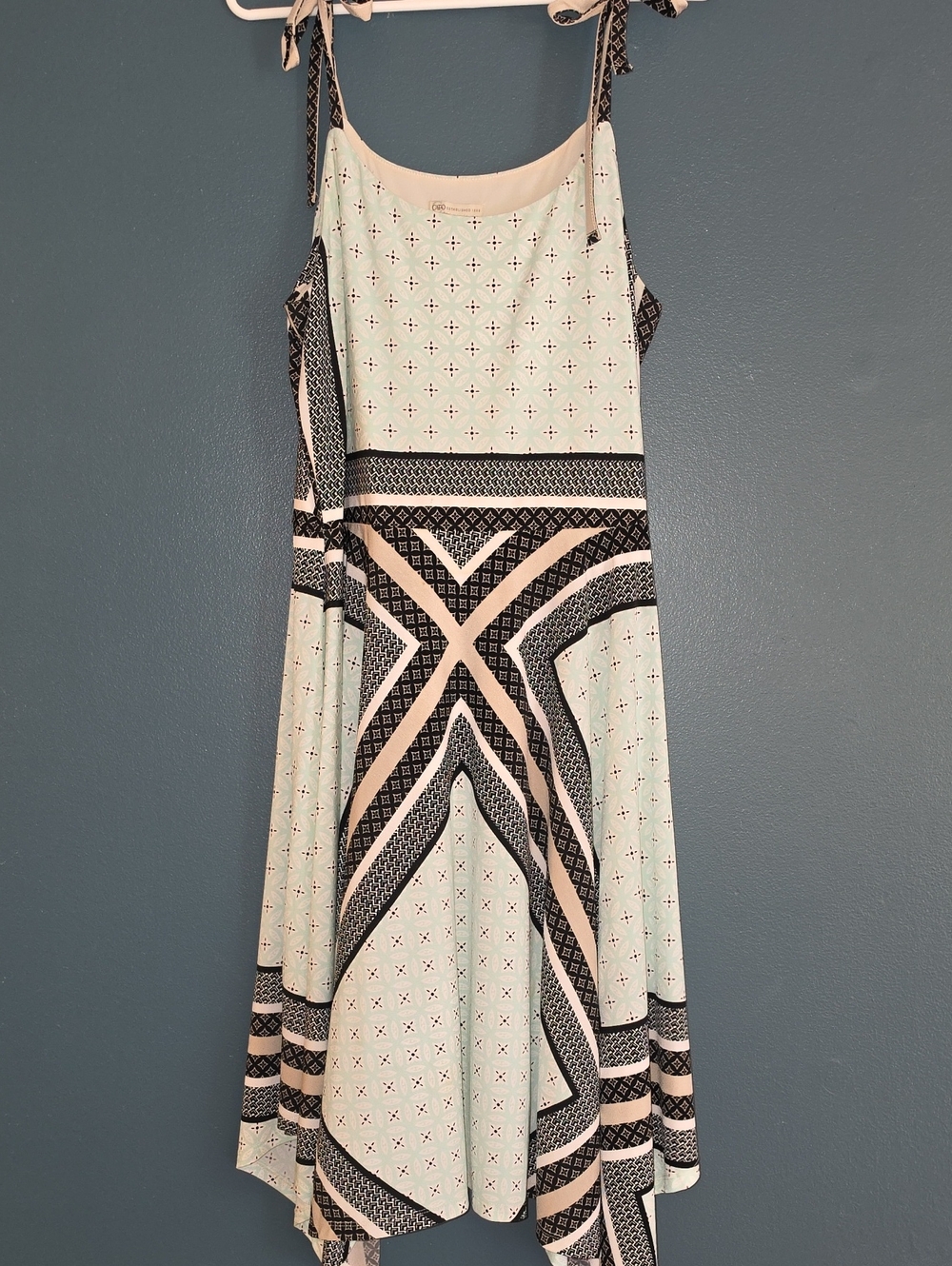 Cato Mint, Black & Cream Asymmetrical Tie-Strap Dress